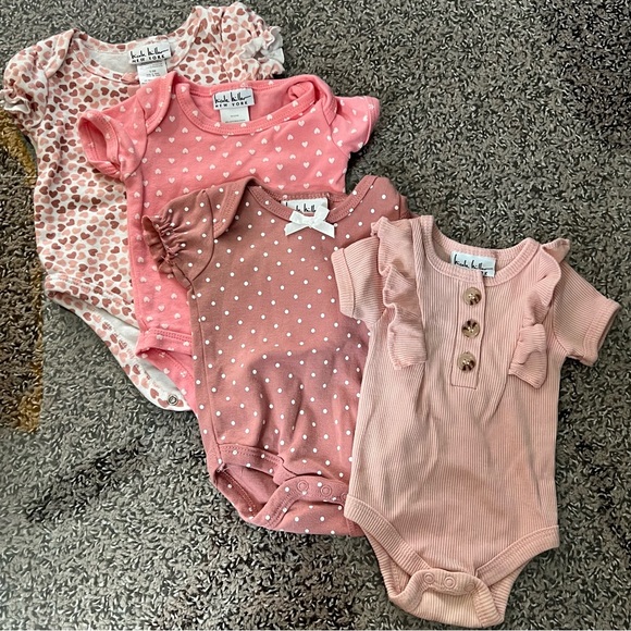Nicole Miller Pink and Cream Bodysuits with Ruffle Sleeves - Picture 1 of 3